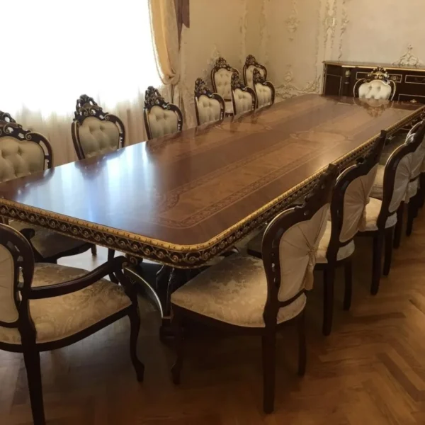 Large Custom Dining Table with Inlay